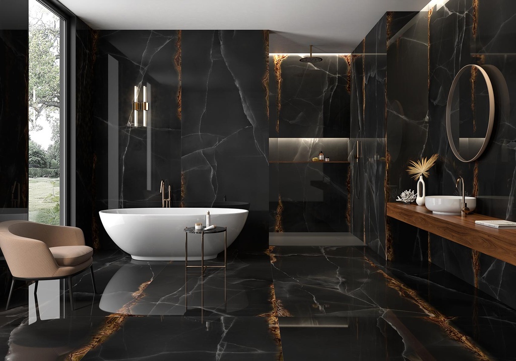 Porcelaine — Onice Black Polished 1200 x 3000 - 6mm